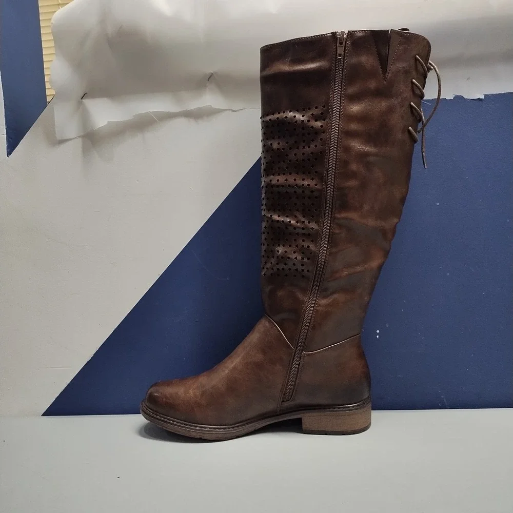 Barcelona-6 Boots‎ Womens Size 8.5W Brown Leather Waterproof Round Toe Side Zip
